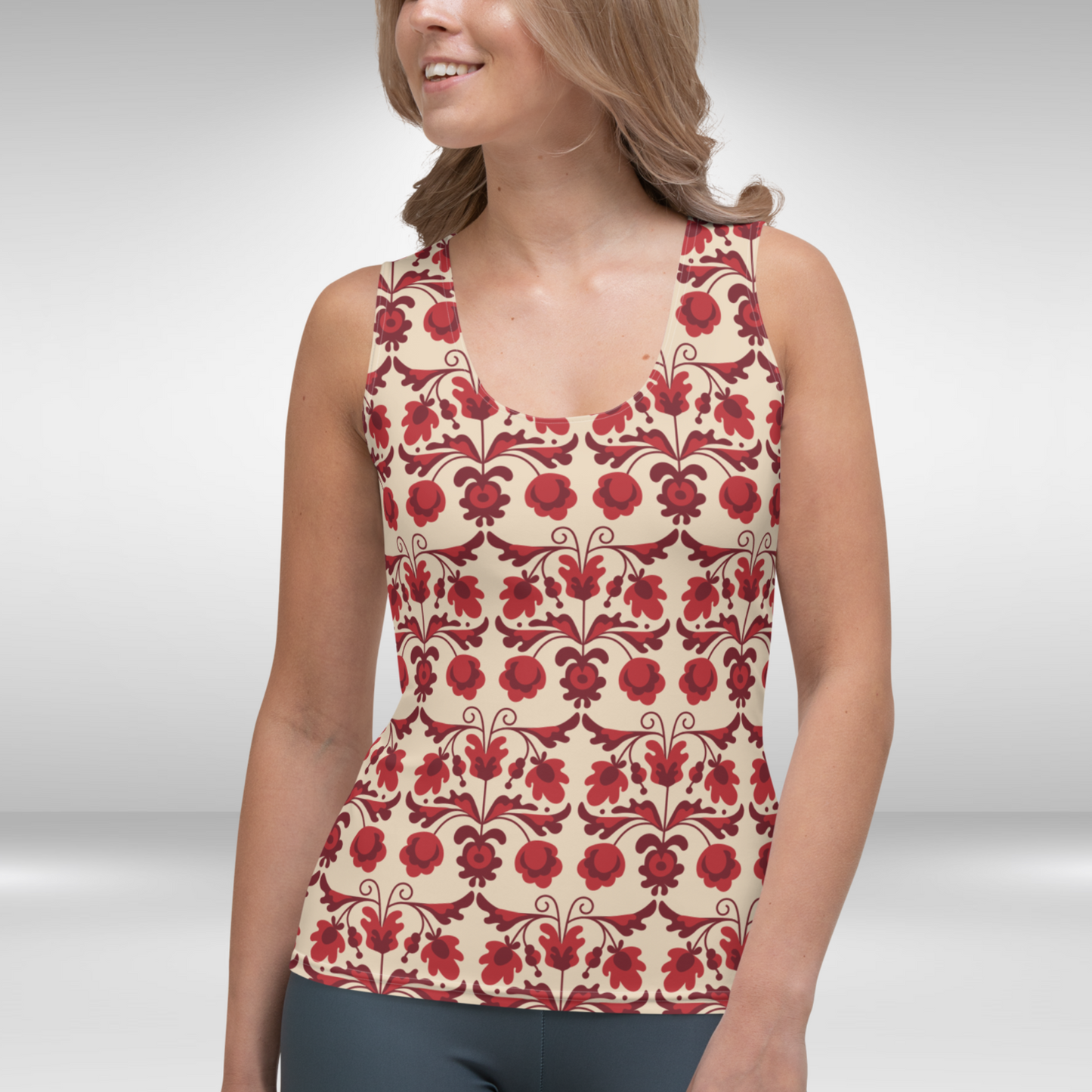 Women Tank Top - Red Floral Print
