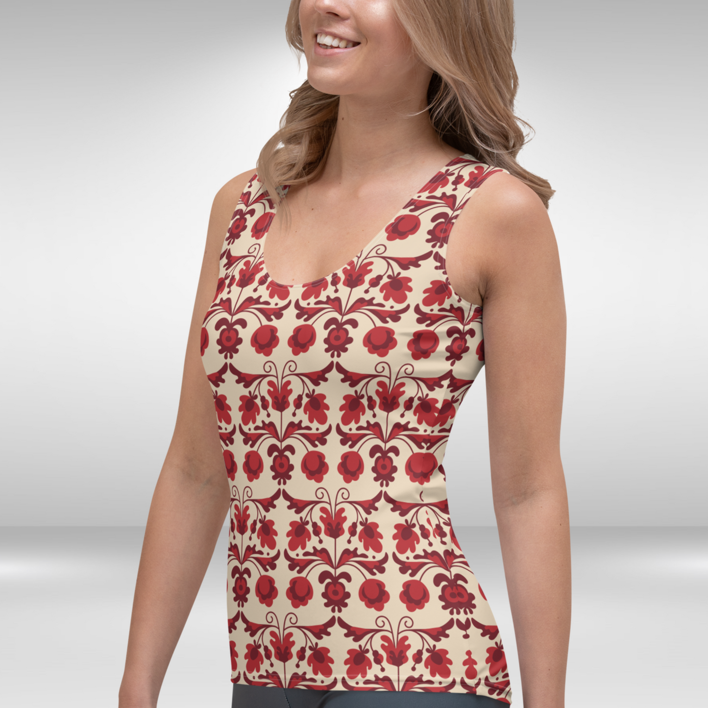 Women Tank Top - Red Floral Print
