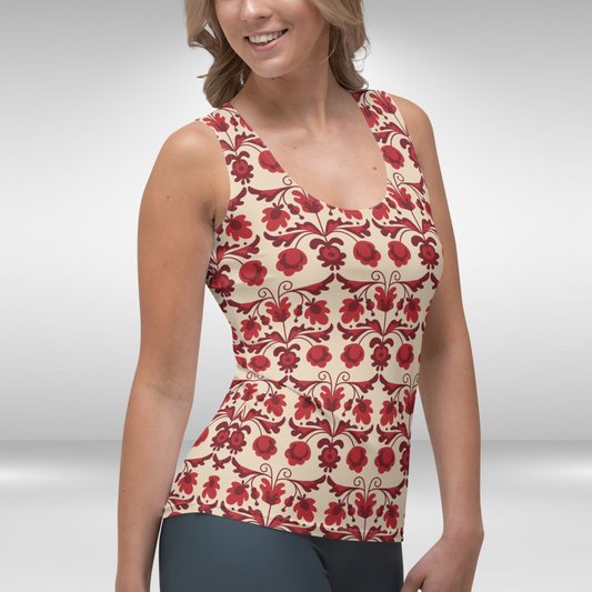Women Tank Top - Red Floral Print