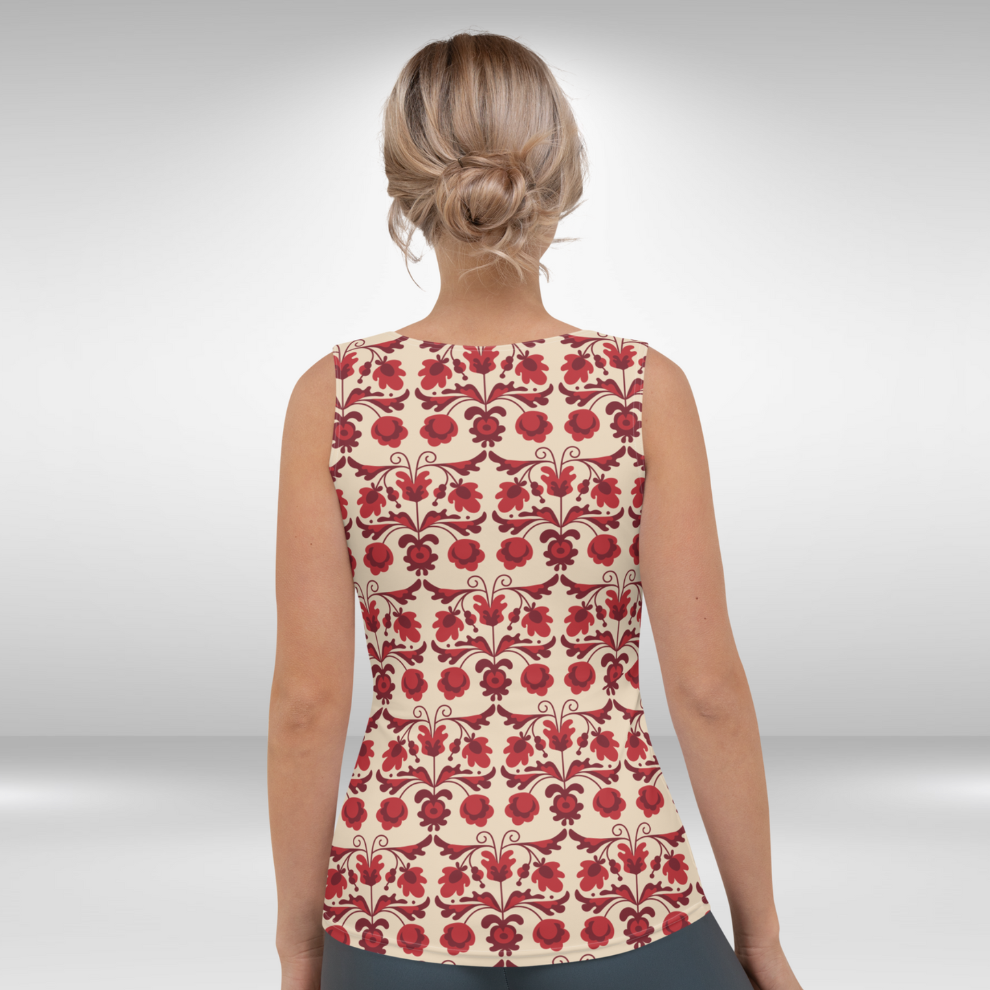 Women Tank Top - Red Floral Print