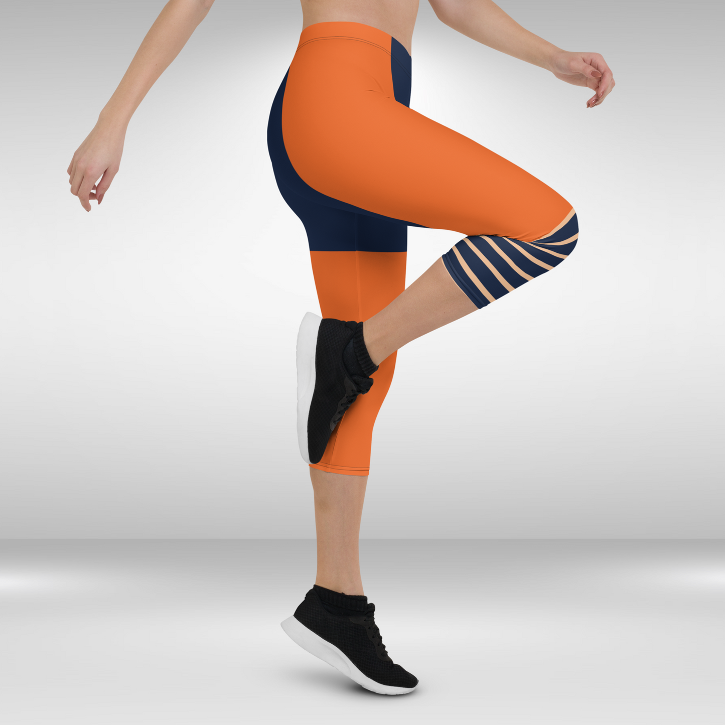 Women Gym Capri Legging - Blue and Orange Abstract Print