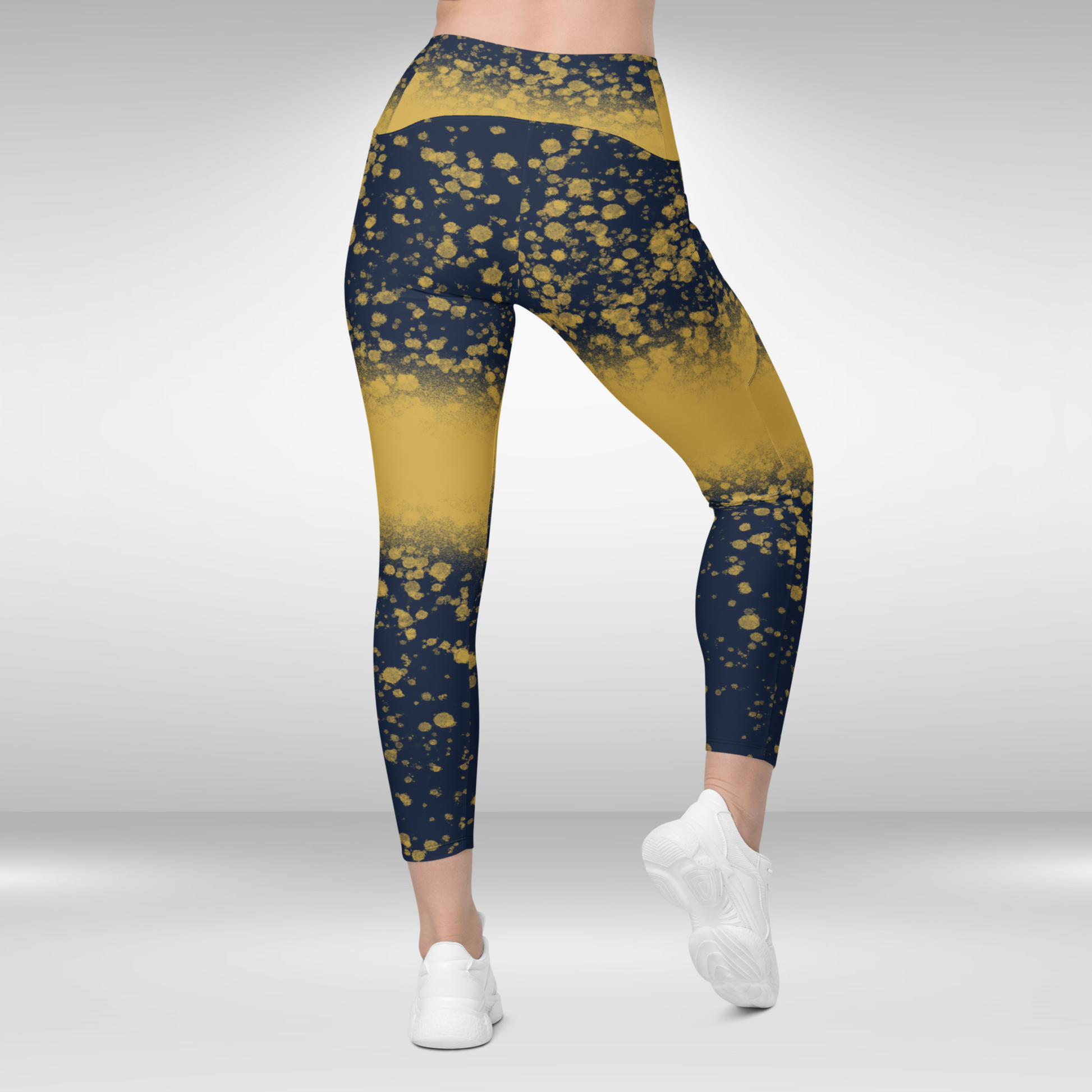 Women Gym Legging With Pockets - Abstract Gold Print