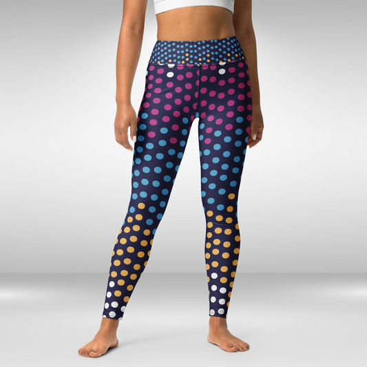 Women Yoga Legging - Pink and Blue Polka Dot Print