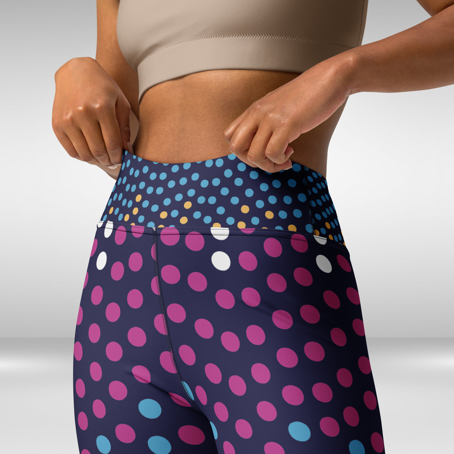 Women Yoga Legging - Pink and Blue Polka Dot Print