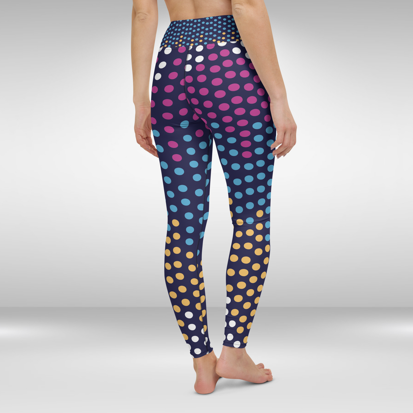 Women Yoga Legging - Pink and Blue Polka Dot Print