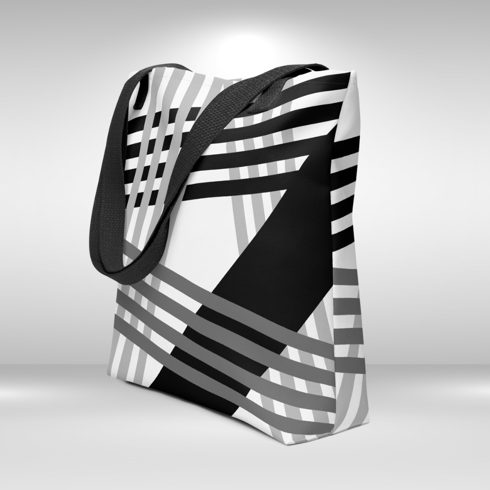 Shopping Tote Bag - Black and White Stripe Print