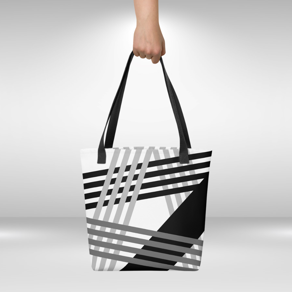 Shopping Tote Bag - Black and White Stripe Print