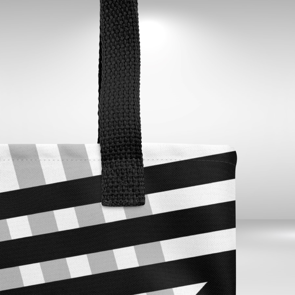 Shopping Tote Bag - Black and White Stripe Print