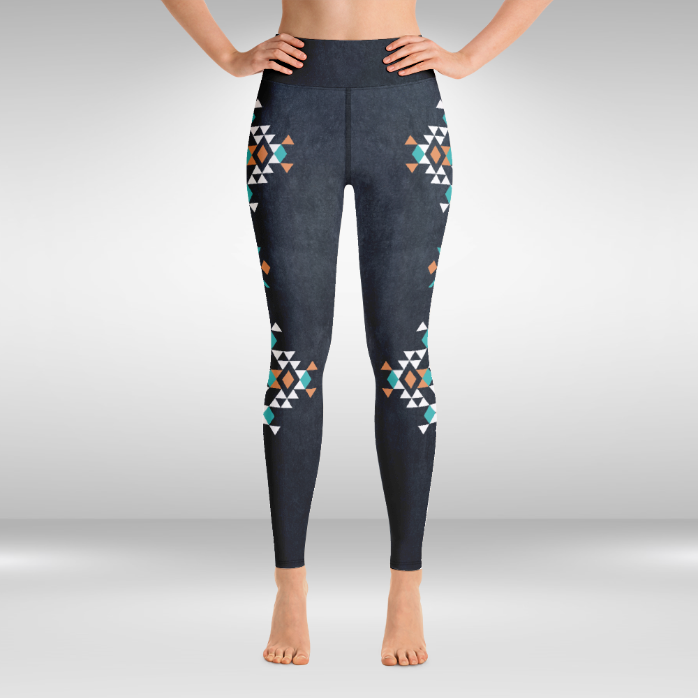 Women Yoga Legging - Charcoal Aztec Geometric Print