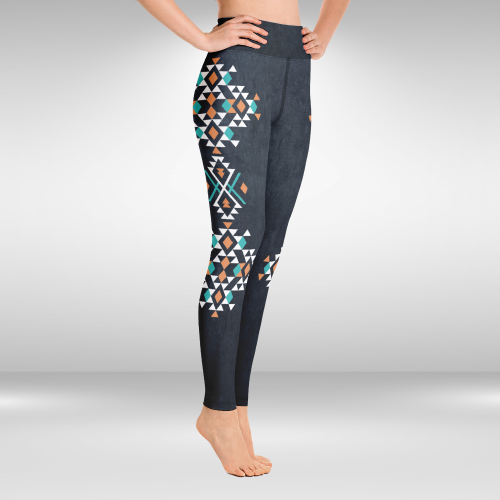 Women Yoga Legging - Charcoal Aztec Geometric Print