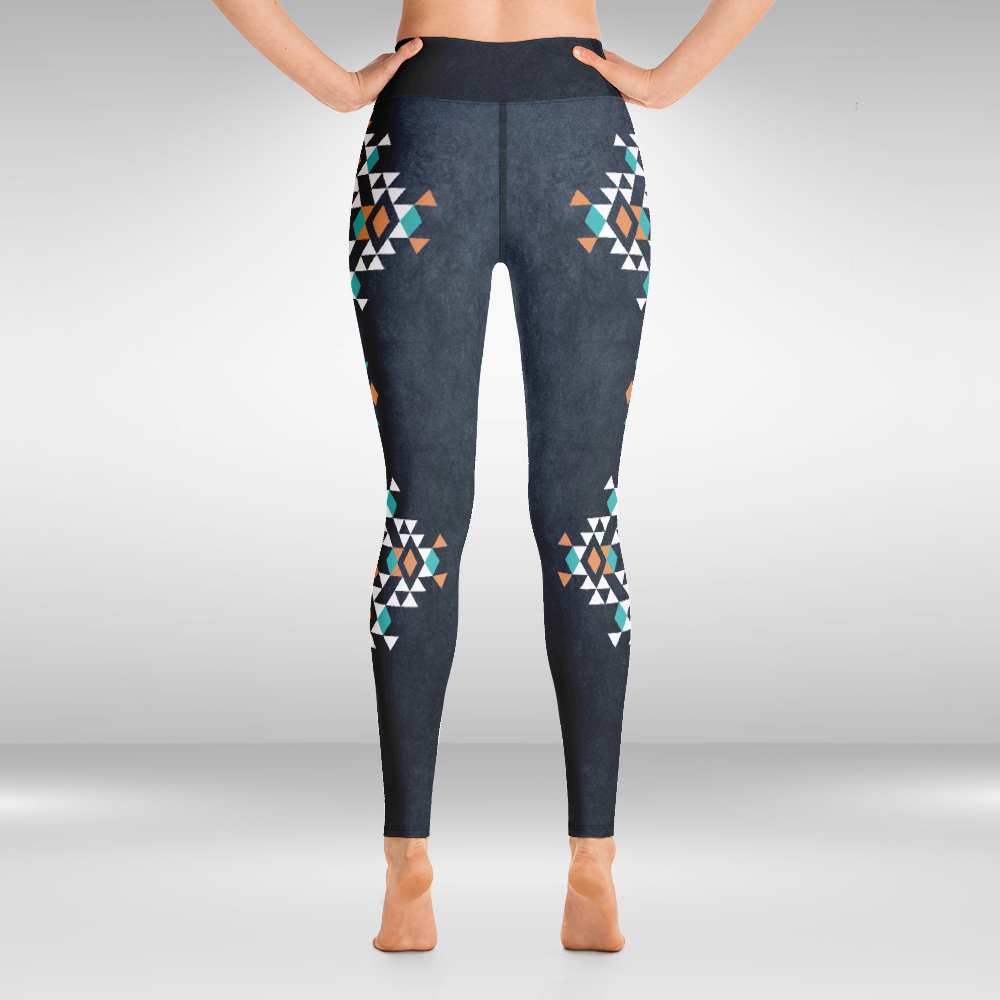 Women Yoga Legging - Charcoal Aztec Geometric Print