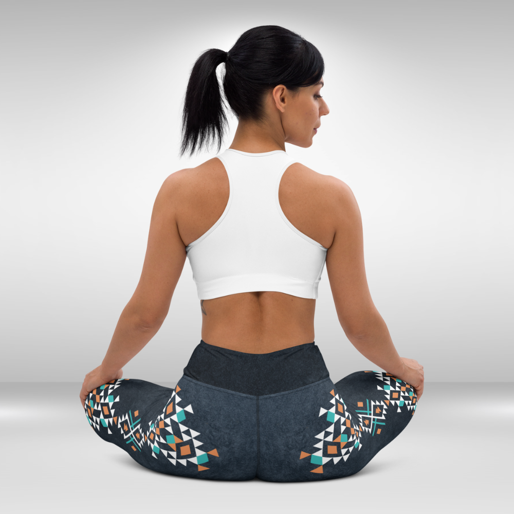 Women Yoga Legging - Charcoal Aztec Geometric Print