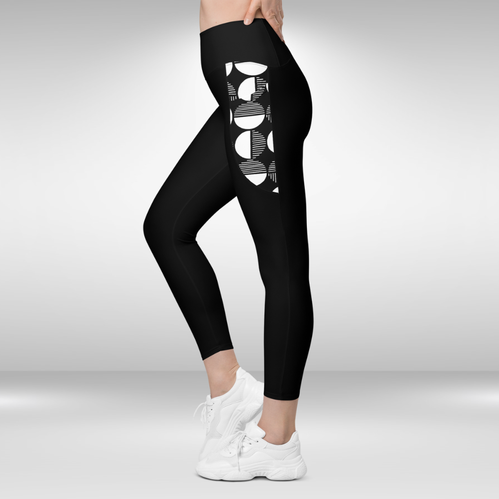 Women Legging With Pockets - Black Geometric Print