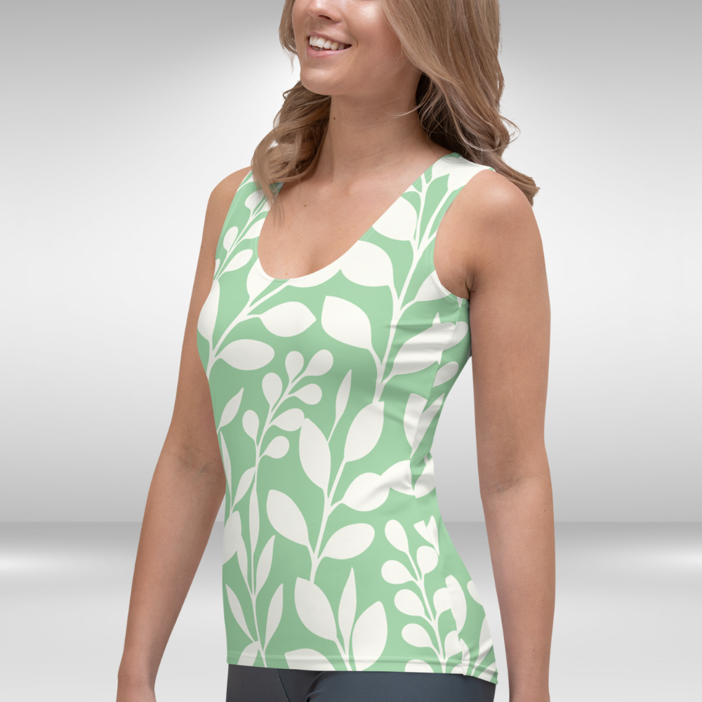 Women Tank Top - Green Floral Print