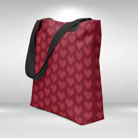 Shopping Tote Bag - Red Hearts Print