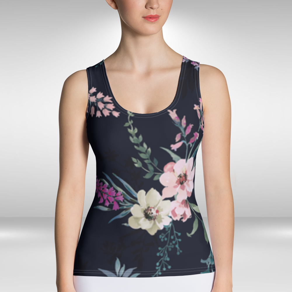 Women Tank Top - Black Floral Print