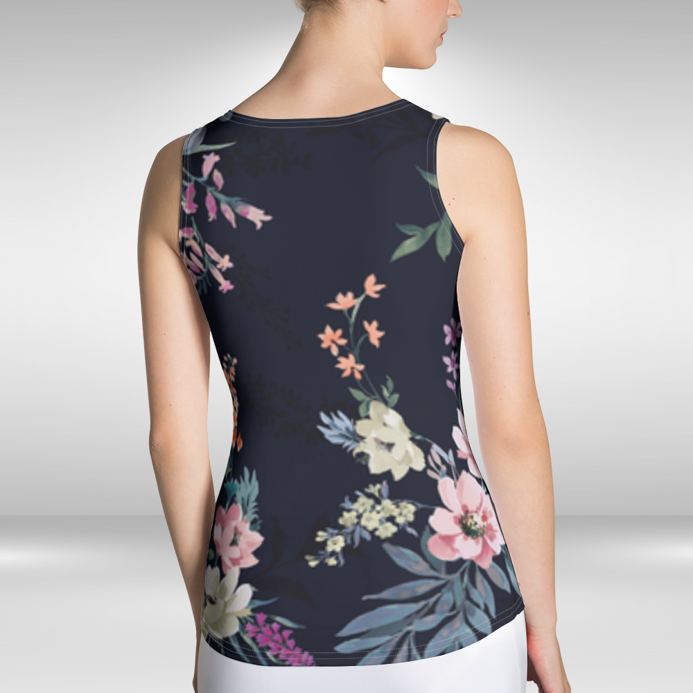 Women Tank Top - Black Floral Print