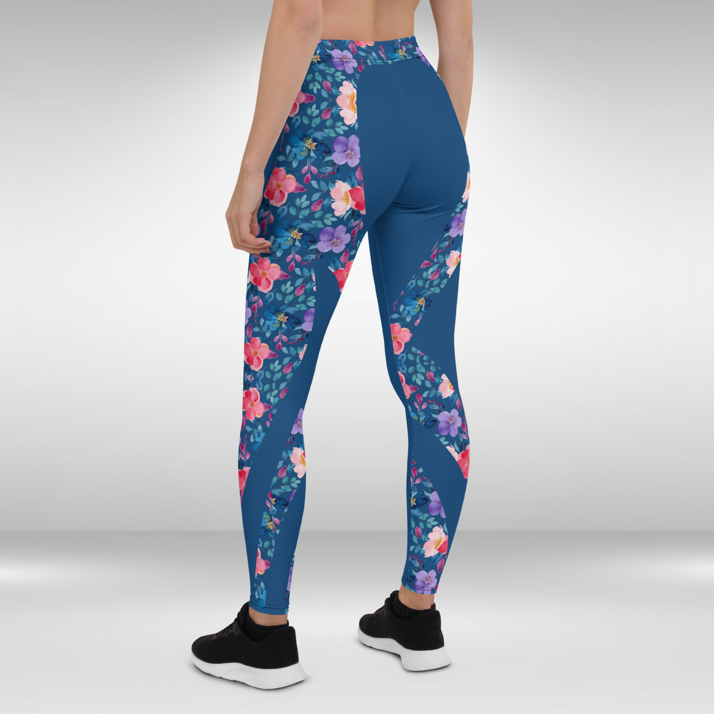 Women Gym Legging - Green and Blue Floral Print