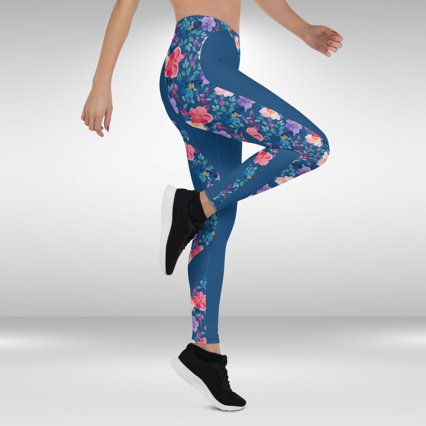 Women Gym Legging - Green and Blue Floral Print
