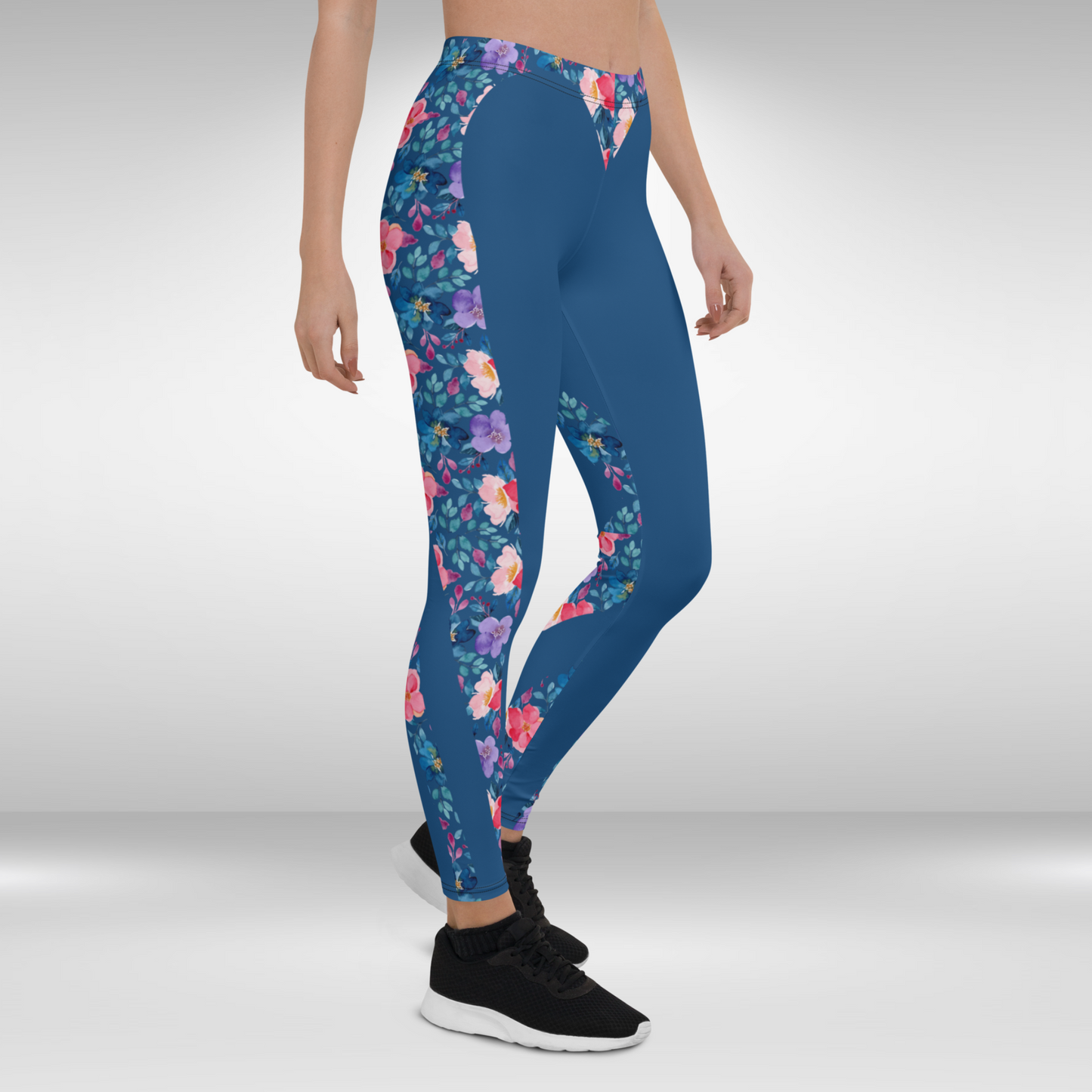 Women Gym Legging - Green and Blue Floral Print
