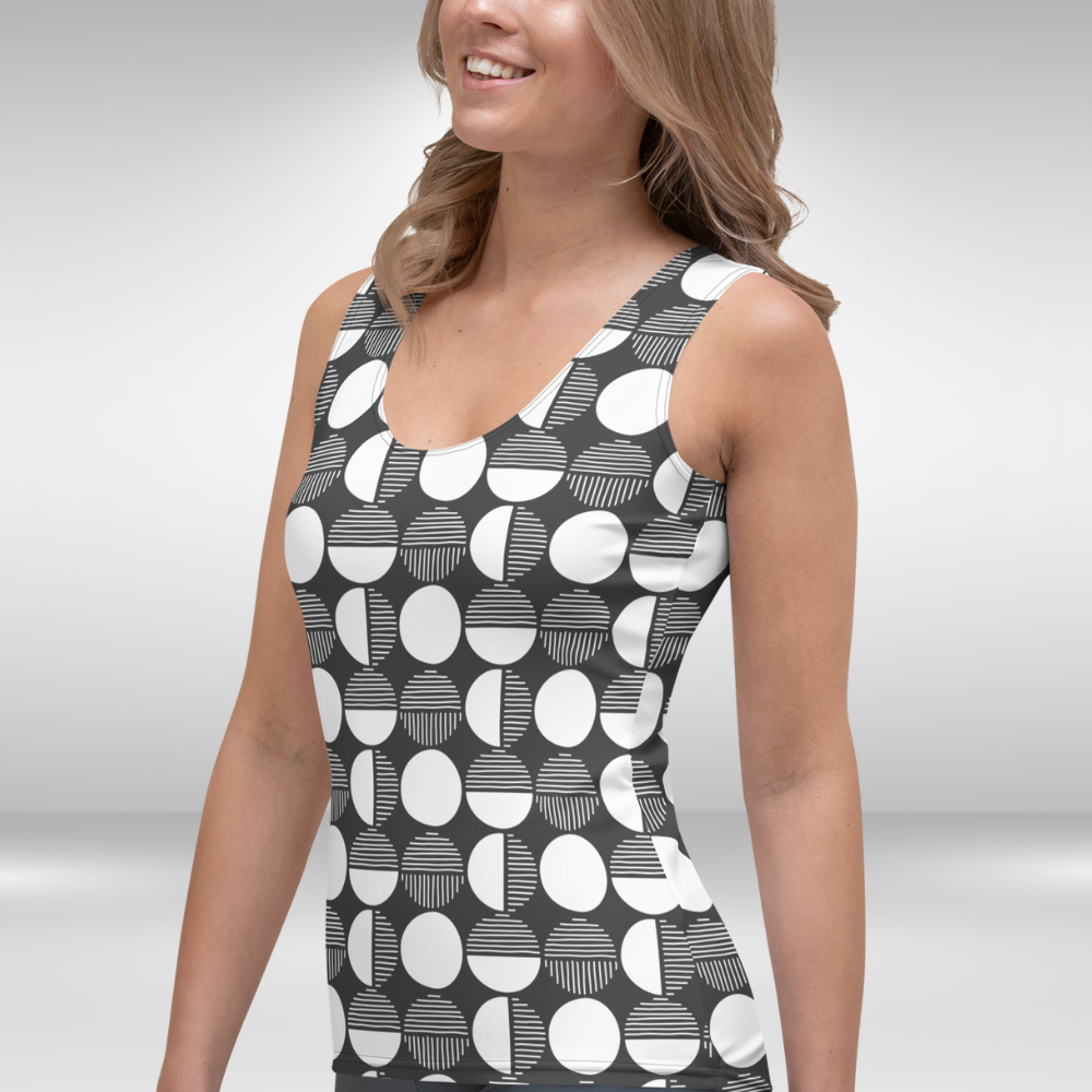 Women Tank Top - Black and White Geometric Print