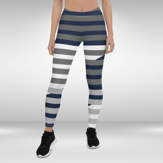 Women Legging - Blue and Grey Stripe Print