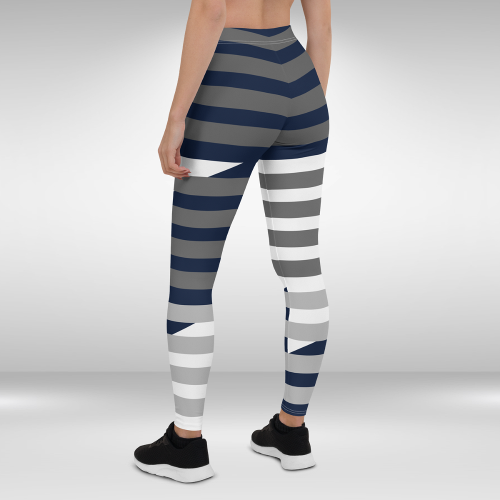 Women Legging - Blue and Grey Stripe Print