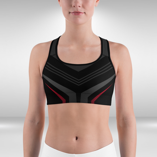 Women Sports Bra - Black and Red Stripe Print
