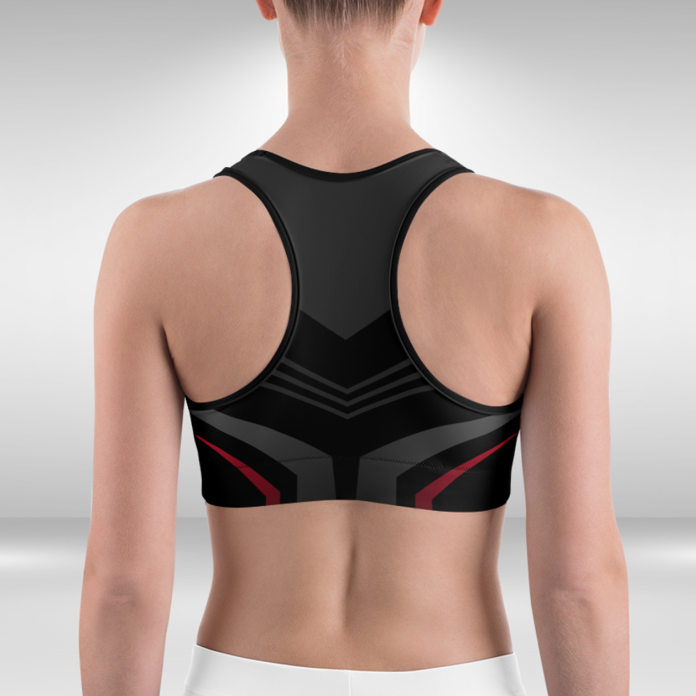 Women Sports Bra - Black and Red Stripe Print