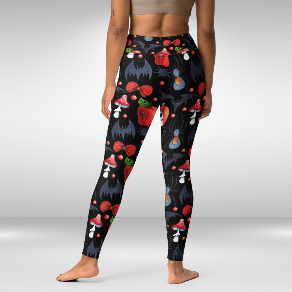 Women Yoga Legging - Red and Black Halloween Print