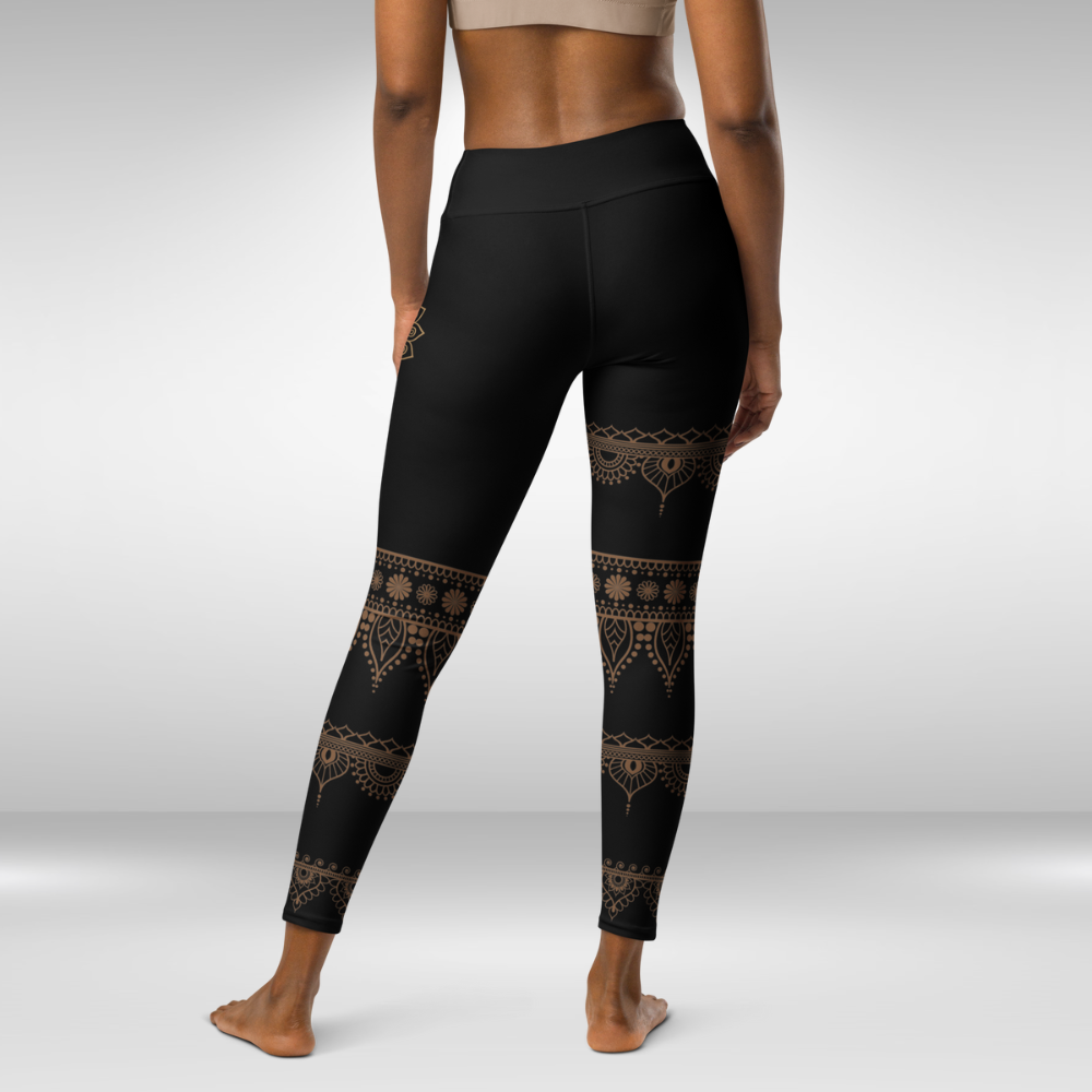 Women Yoga Legging - Black Mehndi Print