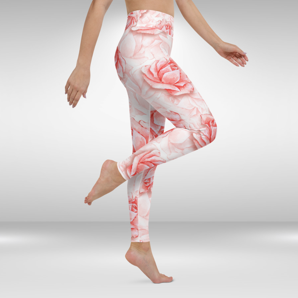 Women Yoga Legging - Pink Rose Print