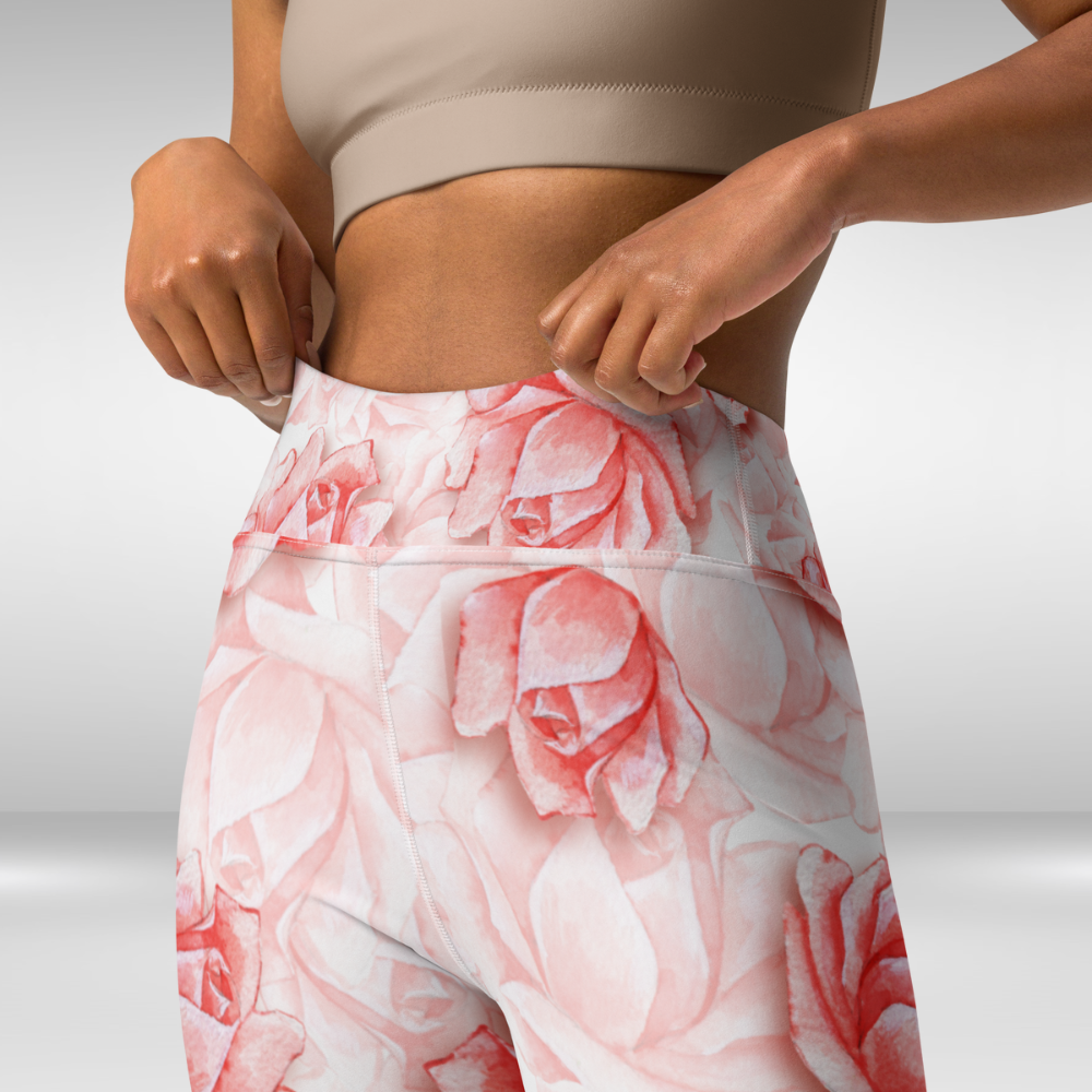 Women Yoga Legging - Pink Rose Print