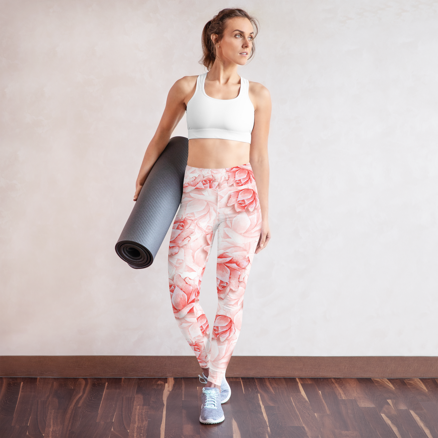 Women Yoga Legging - Pink Rose Print