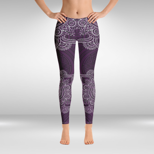 Women Gym Legging - Purple Mandala Print