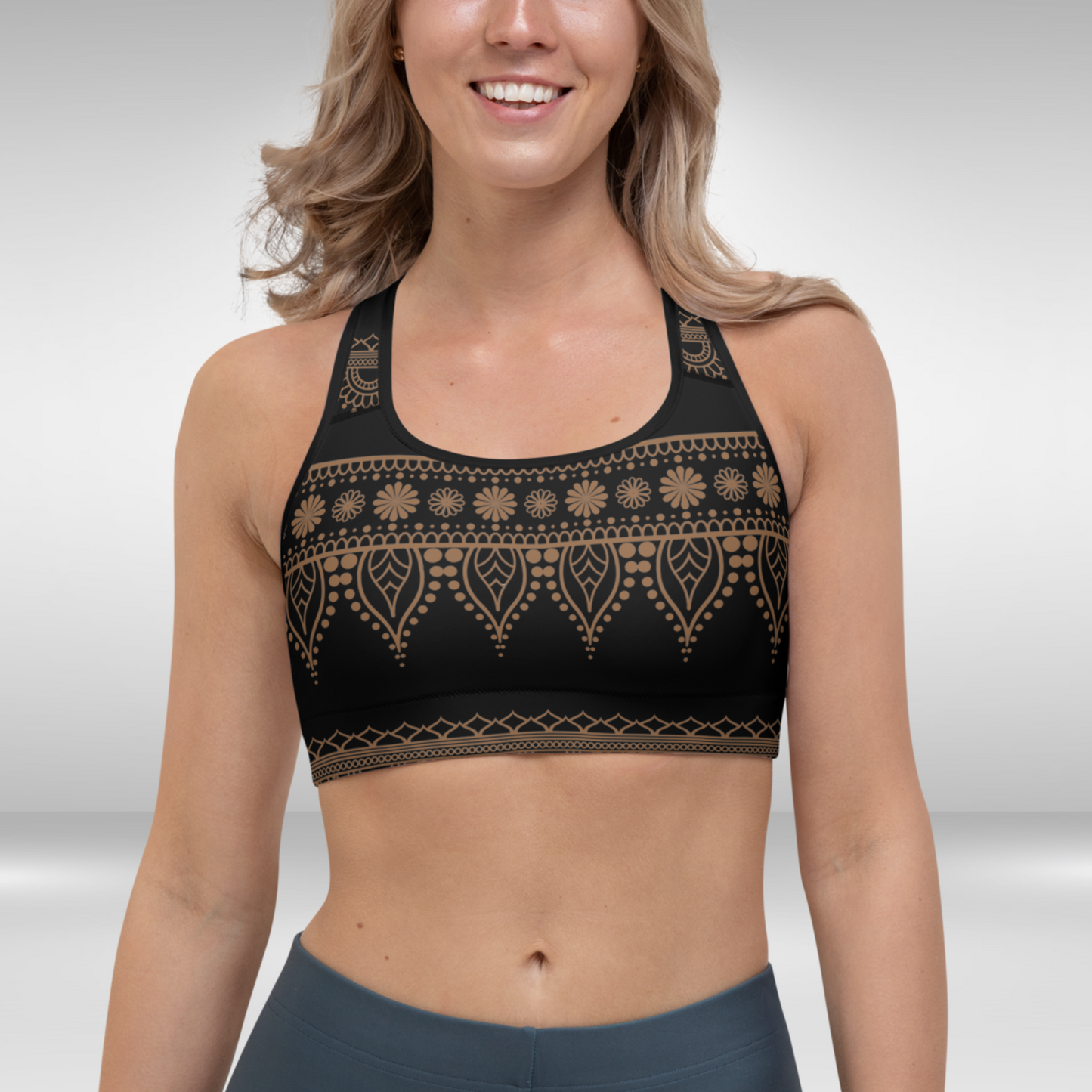 Women Sports Bra - Mehndi Print