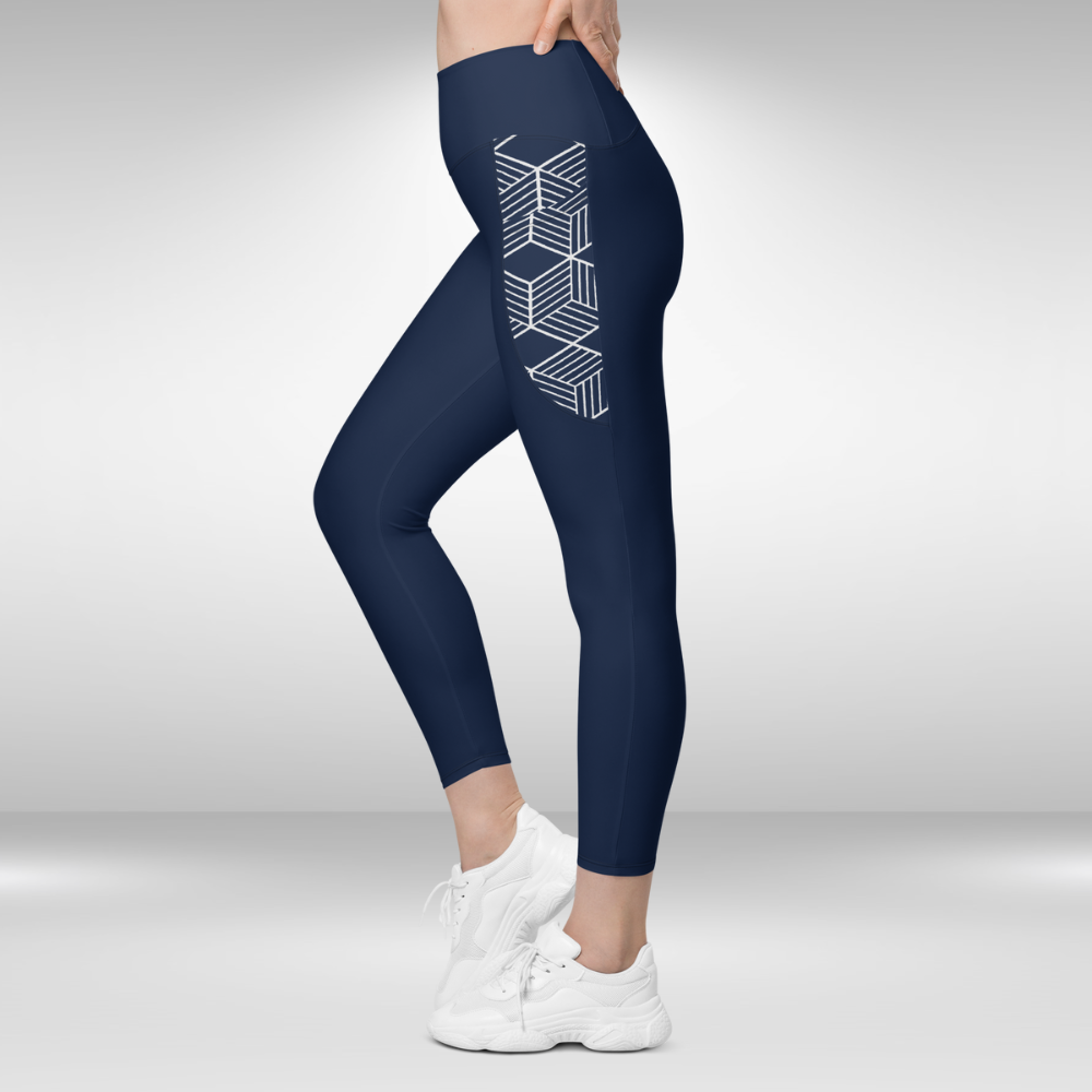 Women Legging With Pockets - Navy Blue Royal - Plus Sizes Available