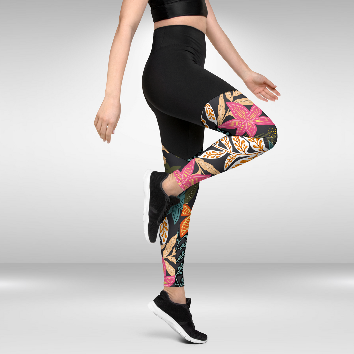 Women Compression Legging - Marine Floral Print
