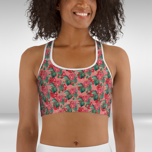 Women Sports Bra - Froly Red Flower Print