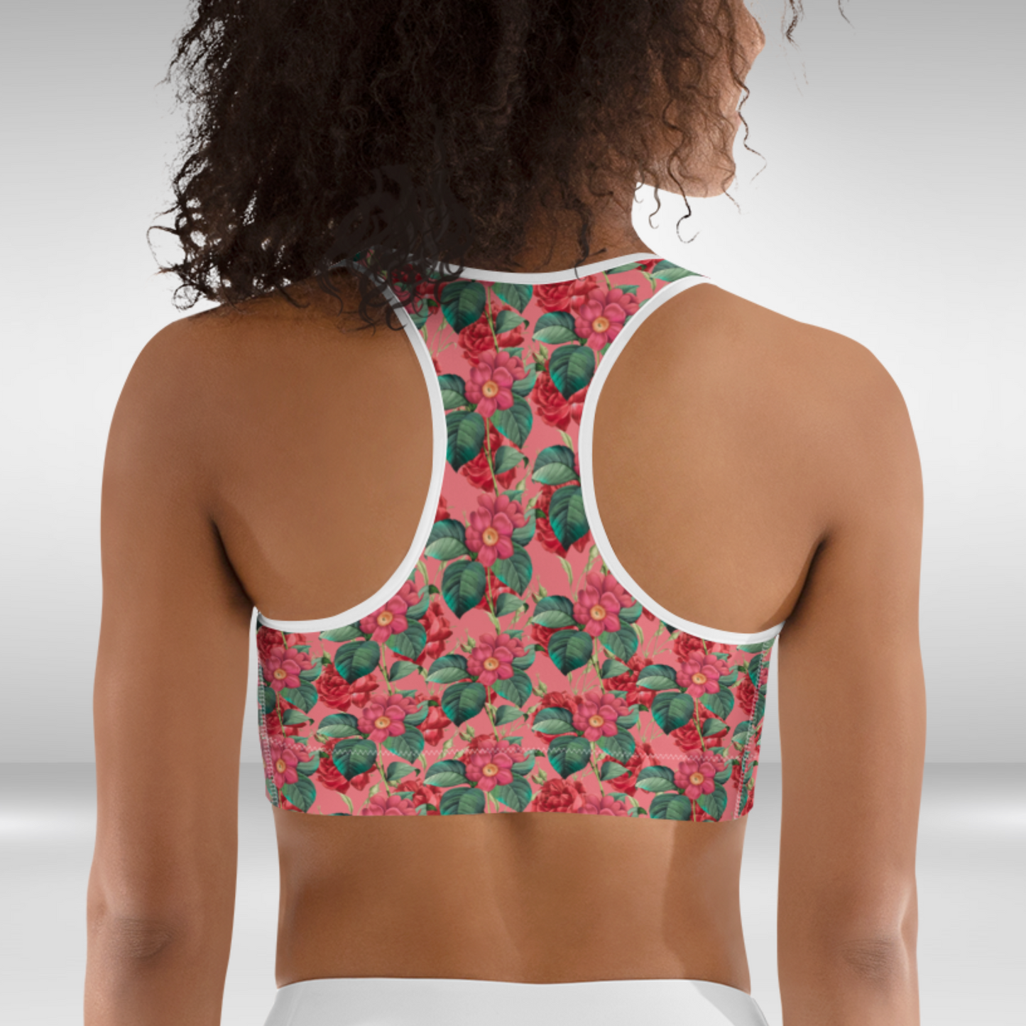 Women Sports Bra - Froly Red Flower Print