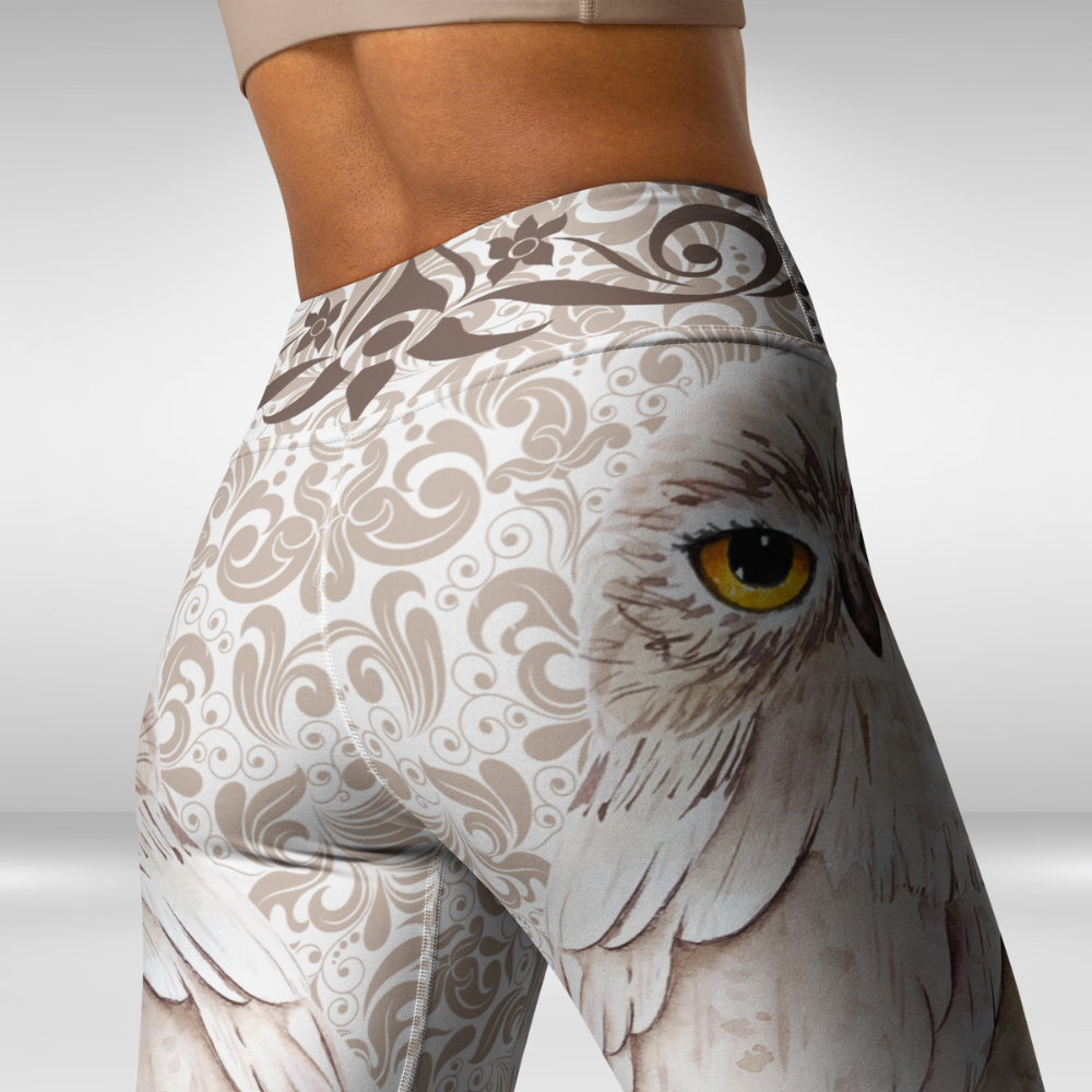 Women Yoga Legging - White Owl Print