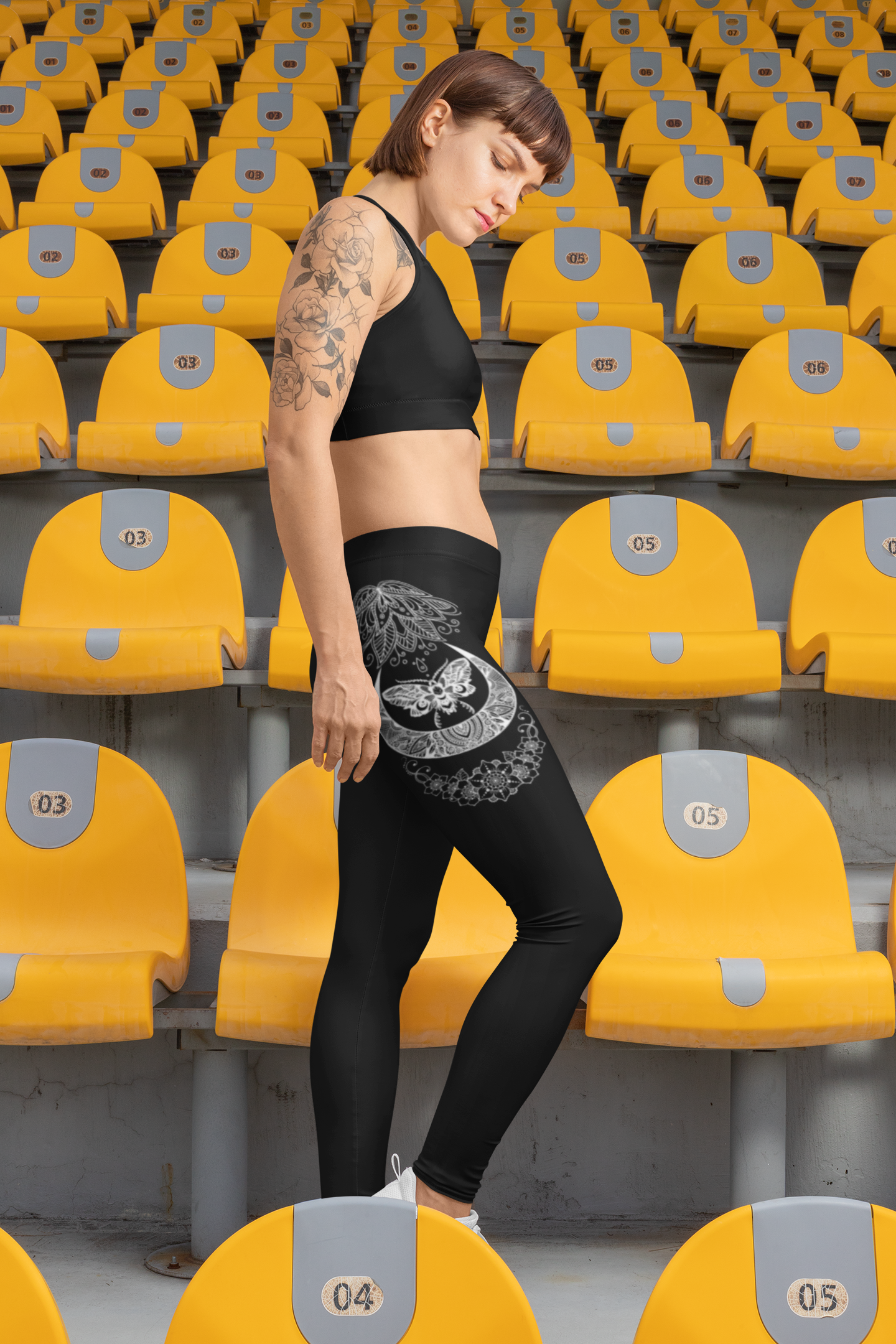 Women Yoga Legging - White Butterfly Mandala Print