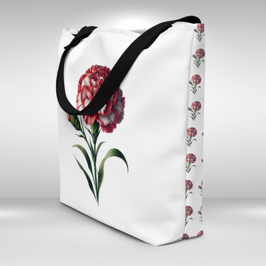 Shopping Tote Bag Large - January Birth Flower Carnation Print