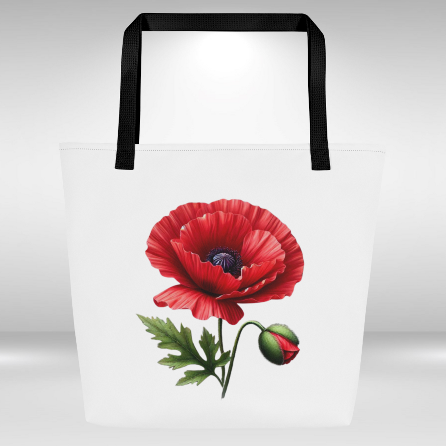 Shopping Tote Bag Large - August Birth Flower Poppy Print