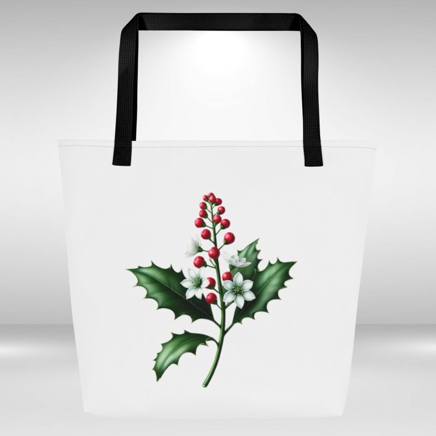 Shopping Tote Bag Large - December Birth Flower Holly Print
