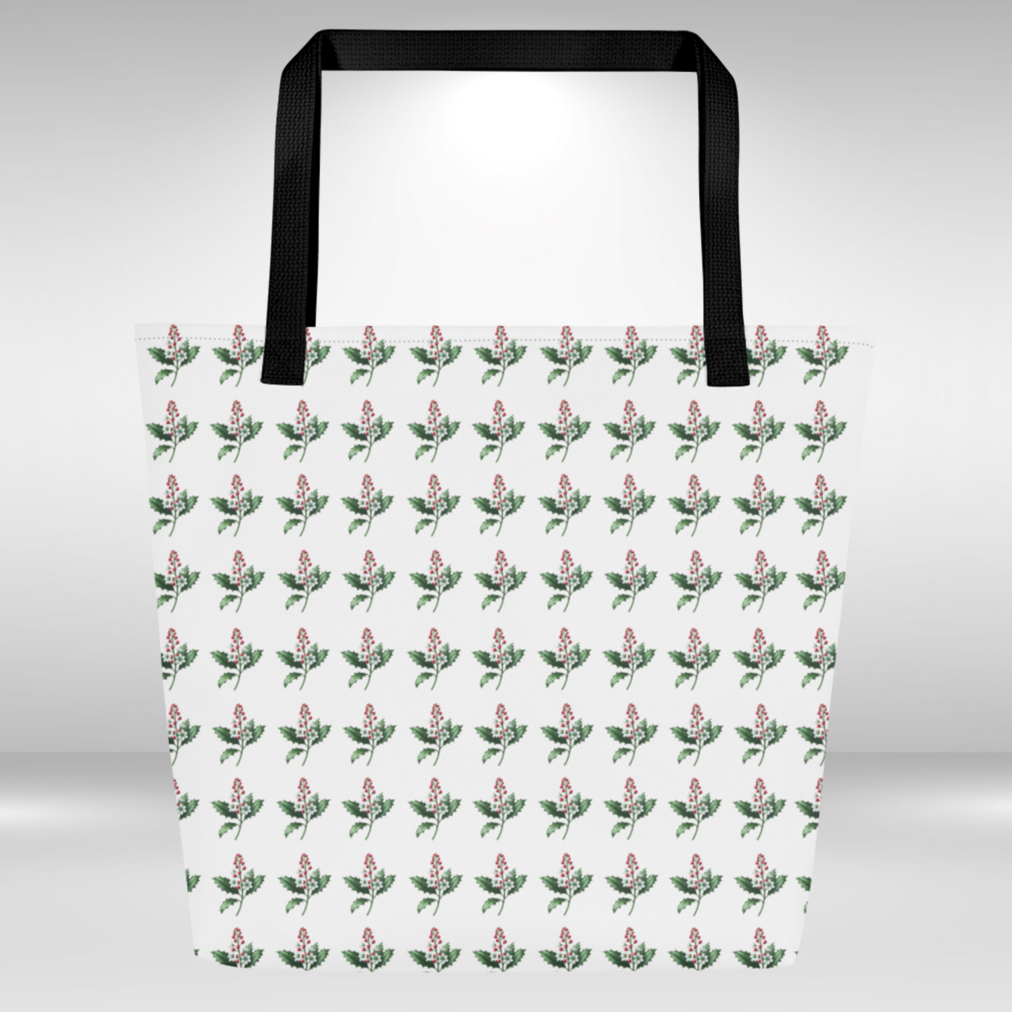 Shopping Tote Bag Large - December Birth Flower Holly Print