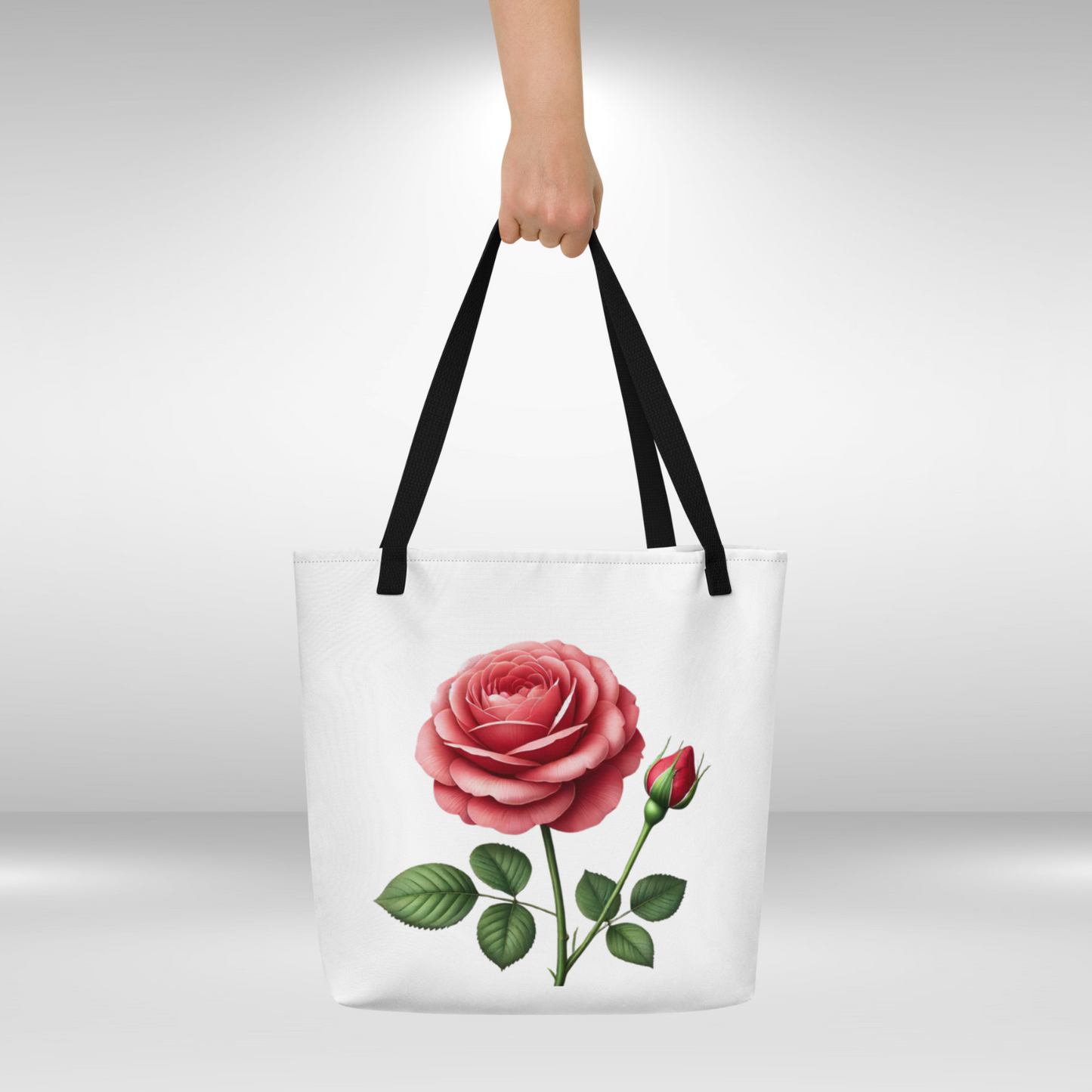 Shopping Tote Bag Large - June Birth Flower Rose Print