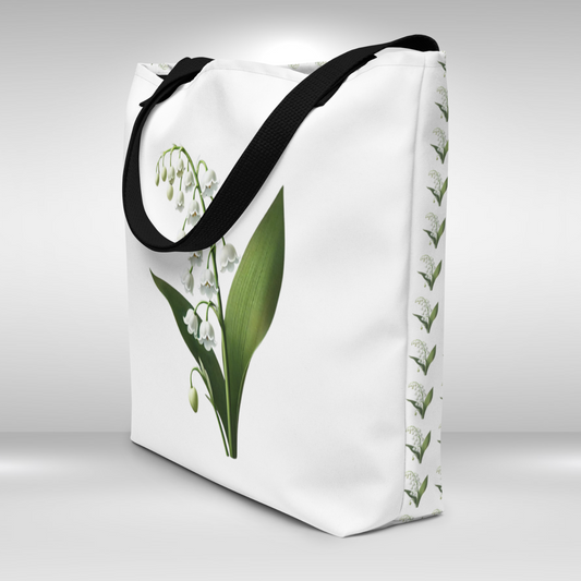 Shopping Tote Bag Large - May Birth Flower Lily Of The Valley Print