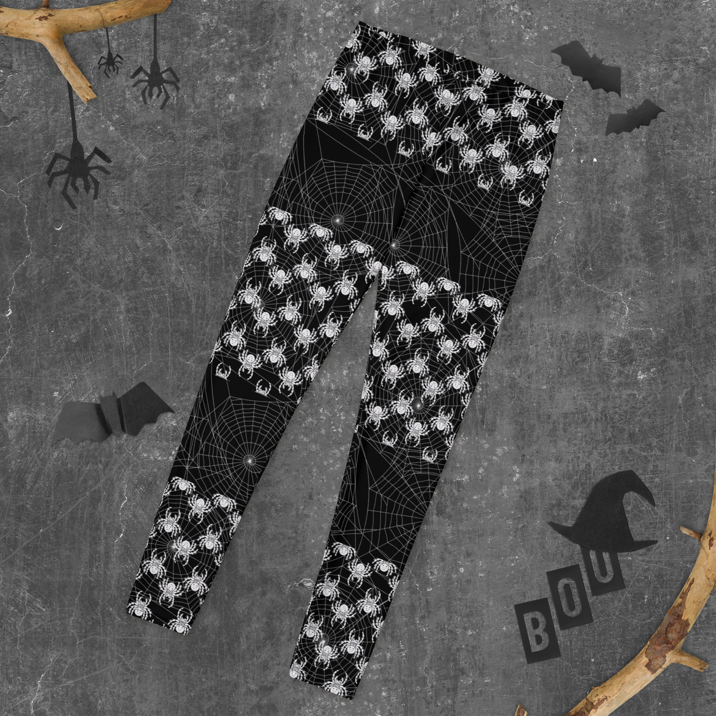 Women Gym Legging - Black and White Spider Webb Halloween Print