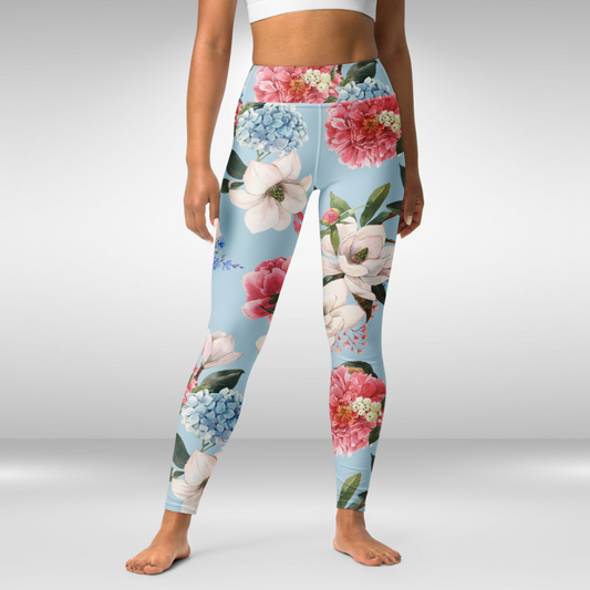 Women Yoga Legging - Blue Spring Blossom Print